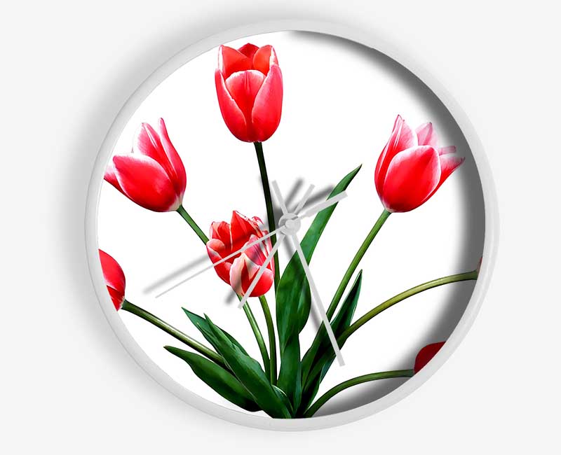 Red Pink Tulips Clock - Wallart-Direct UK