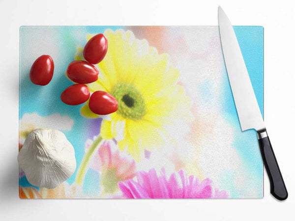 Colourful Summer Rainbow Flowers Glass Chopping Board