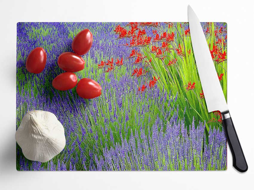 Lavender And Crocosmia Glass Chopping Board