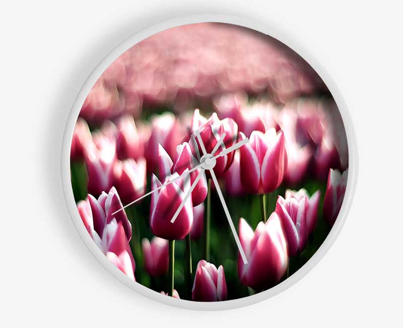 Pink Tulips Spring Clock - Wallart-Direct UK