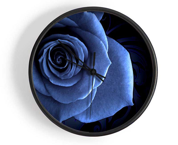 Blue Rose On Black Clock - Wallart-Direct UK