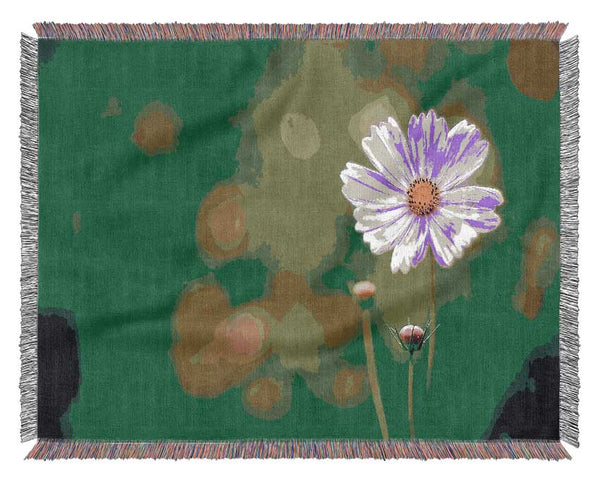 Pink Flower Green Background Woven Blanket