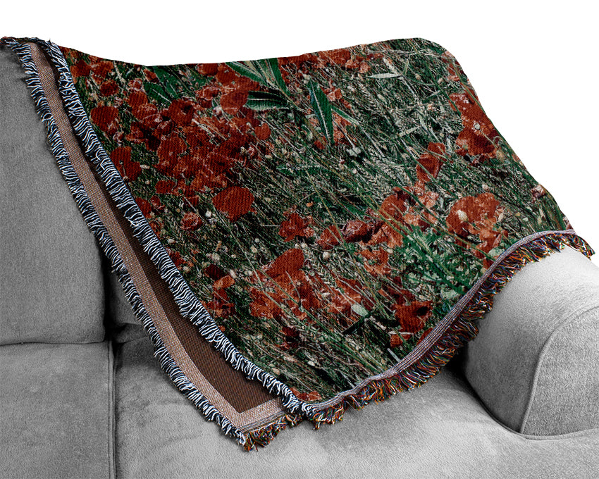 Red Poppy Field Woven Blanket