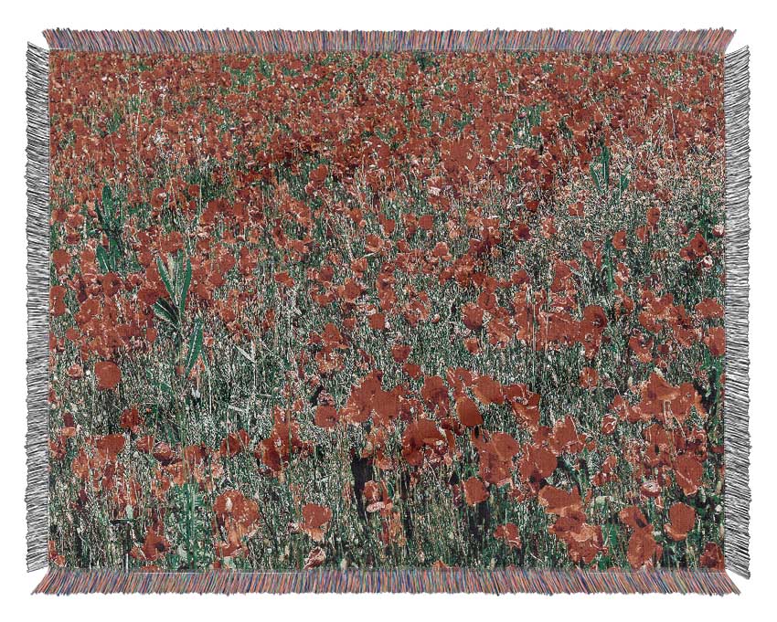 Red Poppy Field Woven Blanket