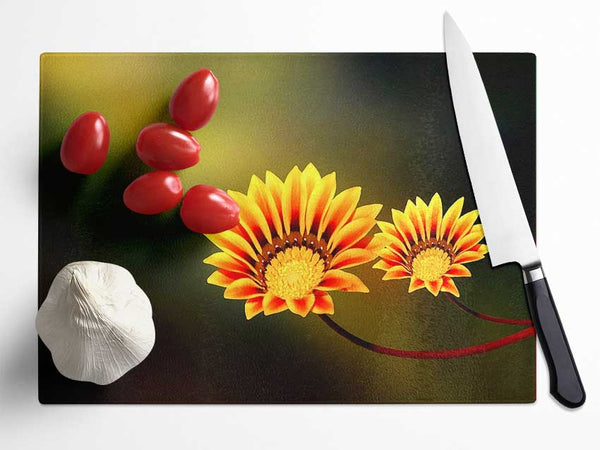 Duo Fire Flowers Glass Chopping Board