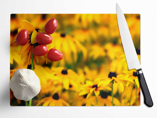 Black Eyed Susan Flowers Glass Chopping Board