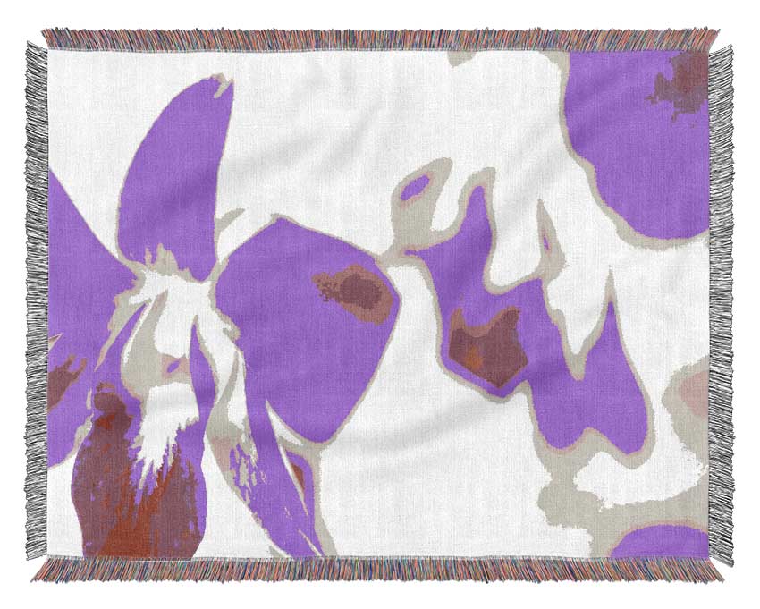 Purple Flowers On White Background Woven Blanket