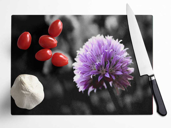 Purple Flower On Black And White Background Glass Chopping Board