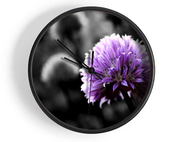 Purple Flower On Black And White Background Clock - Wallart-Direct UK