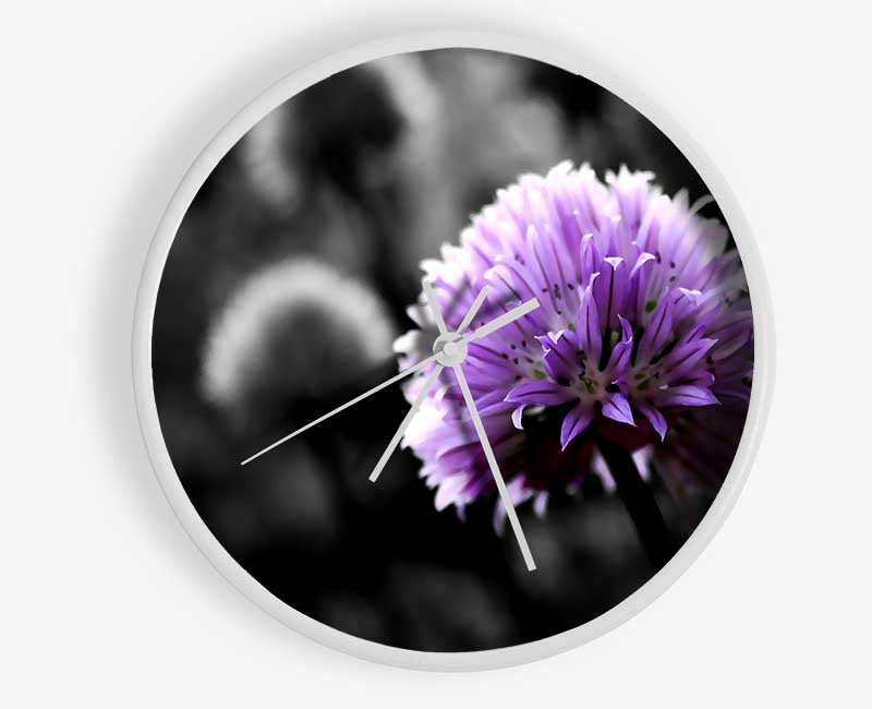 Purple Flower On Black And White Background Clock - Wallart-Direct UK