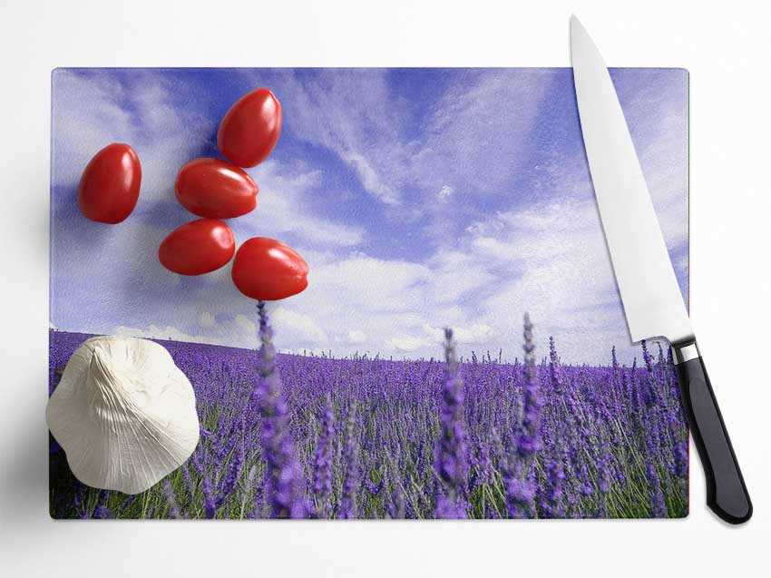 Lavender Field In The Sky Glass Chopping Board