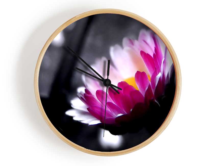 Pink Flower On Black And White Background Clock - Wallart-Direct UK