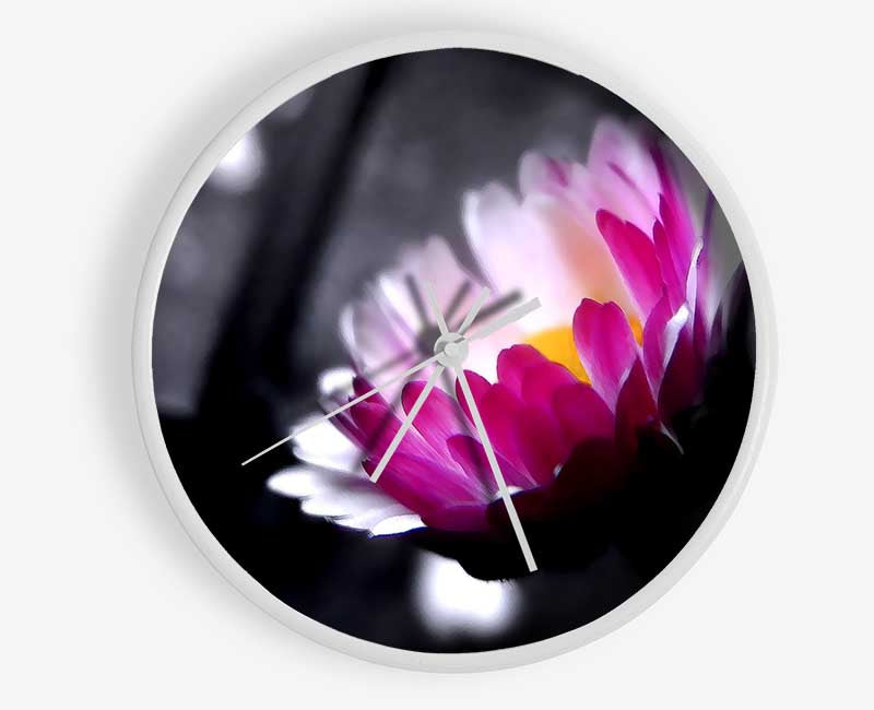 Pink Flower On Black And White Background Clock - Wallart-Direct UK