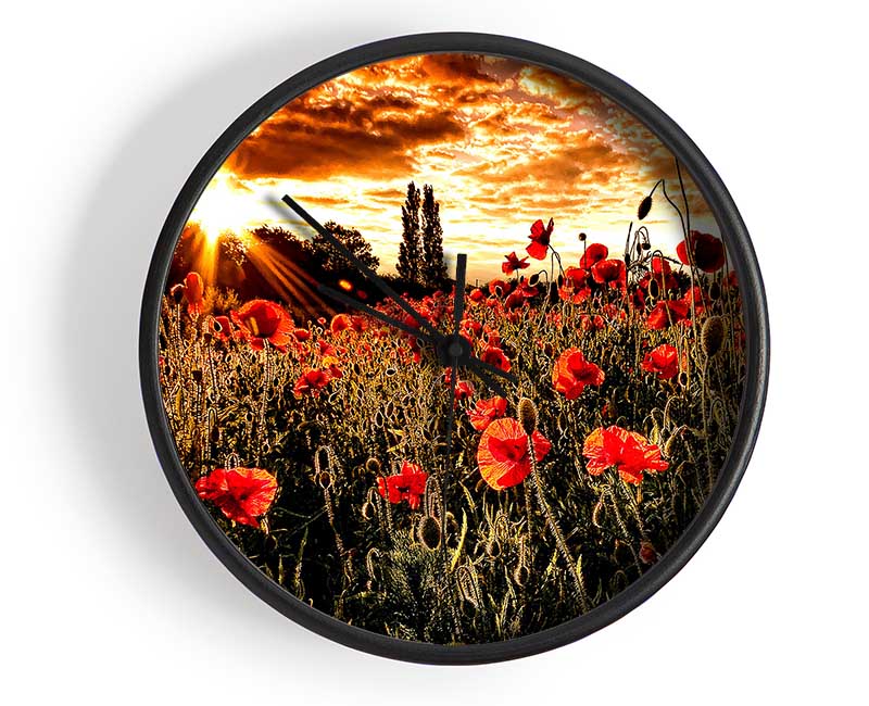 Red Poppy Field At Sunset Clock - Wallart-Direct UK