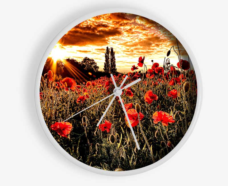 Red Poppy Field At Sunset Clock - Wallart-Direct UK