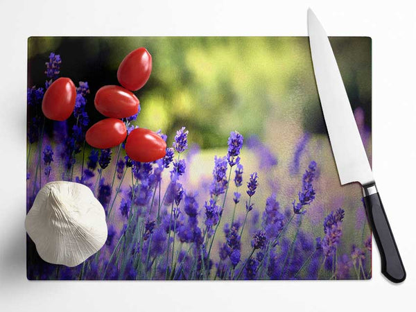 Beautiful Lavender Flowers Glass Chopping Board