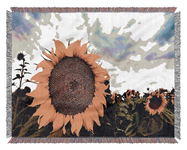 Sunflower Close Up In The Sky Woven Blanket