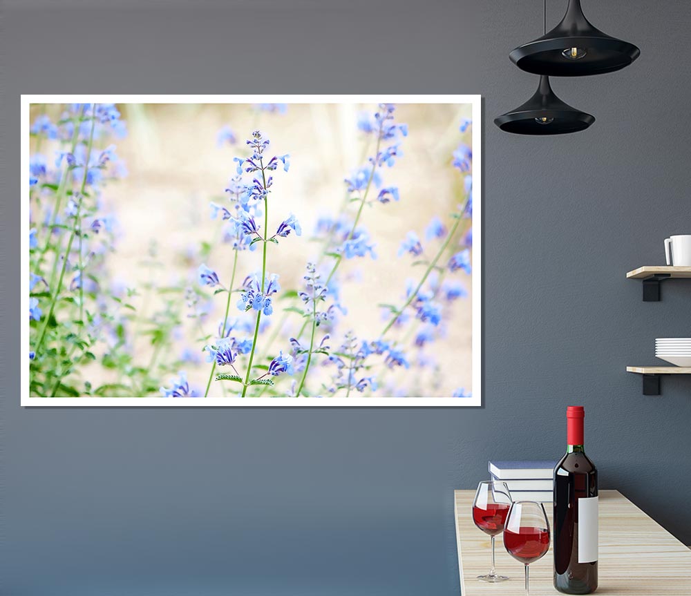 Blue Small Flowers Print Poster Wall Art