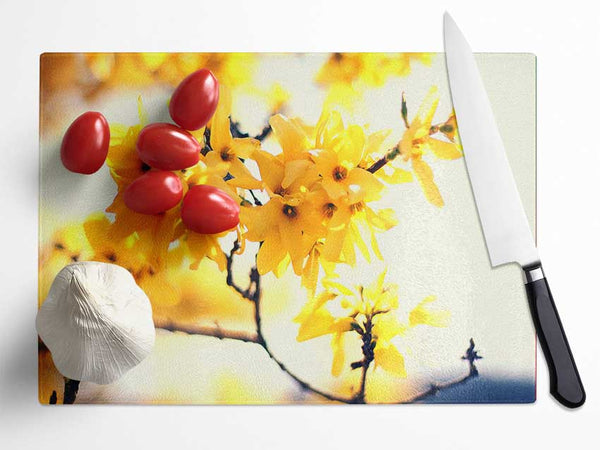 Yellow Tree Flower Glass Chopping Board