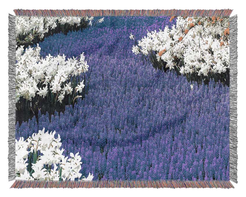 Grape Hyacinths And Daffodils Woven Blanket