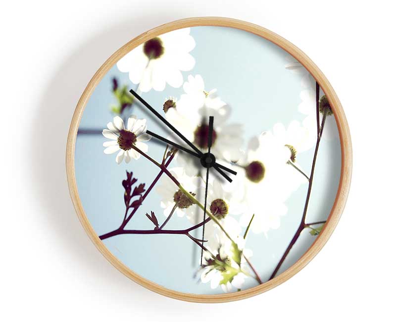 White Summer Flowers Clock - Wallart-Direct UK