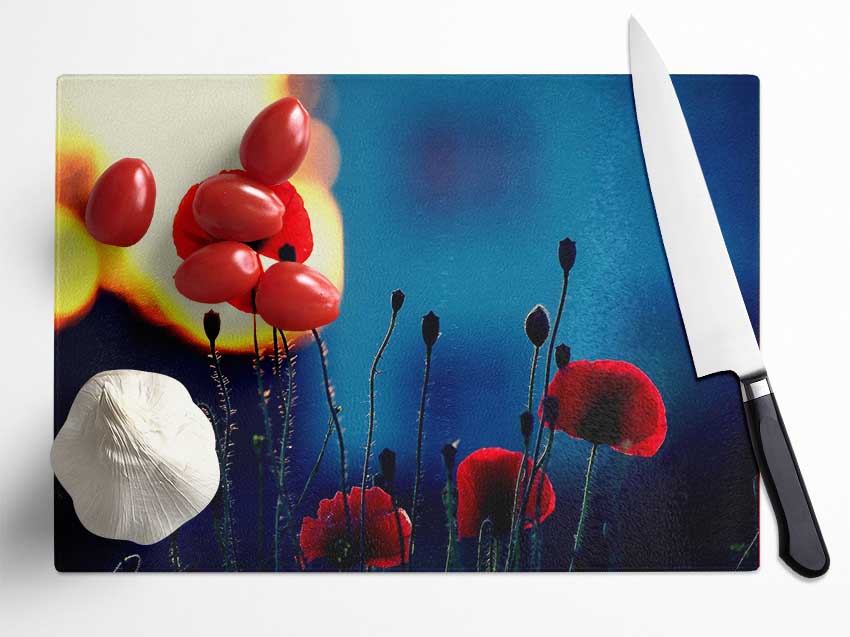 Poppies In The Sunset Glass Chopping Board