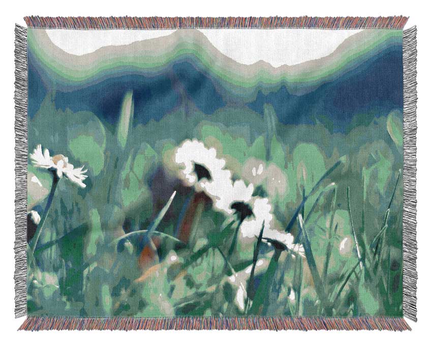 Daisies And Grass Woven Blanket