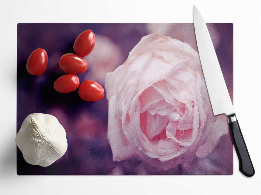 Delicate Pink Dew Rose Glass Chopping Board