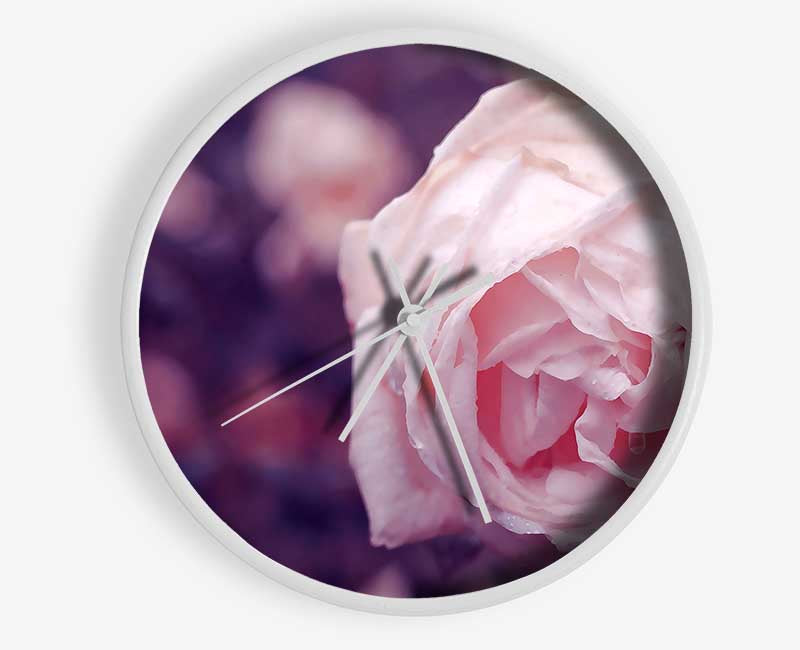 Delicate Pink Dew Rose Clock - Wallart-Direct UK