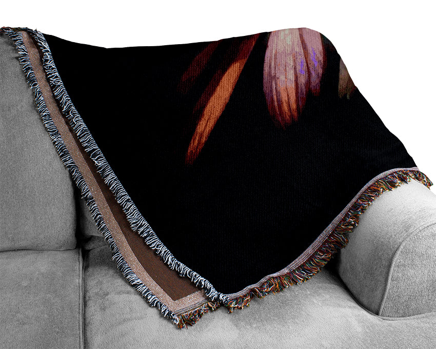 Cone Flowers Black Background Woven Blanket