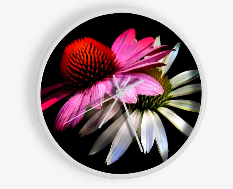 Cone Flowers Black Background Clock - Wallart-Direct UK