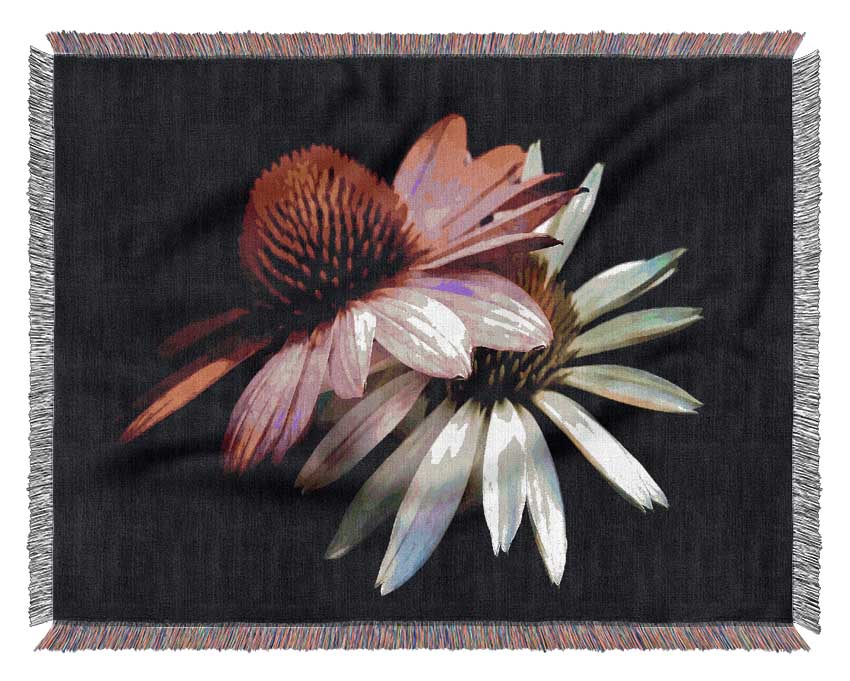 Cone Flowers Black Background Woven Blanket