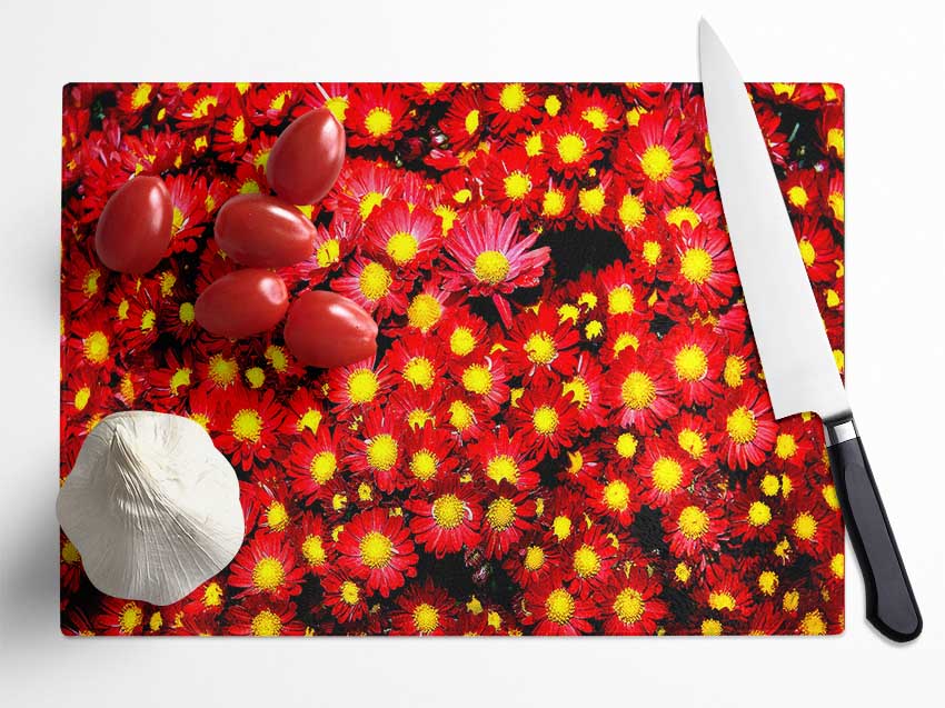 Chrysanthemums Glass Chopping Board