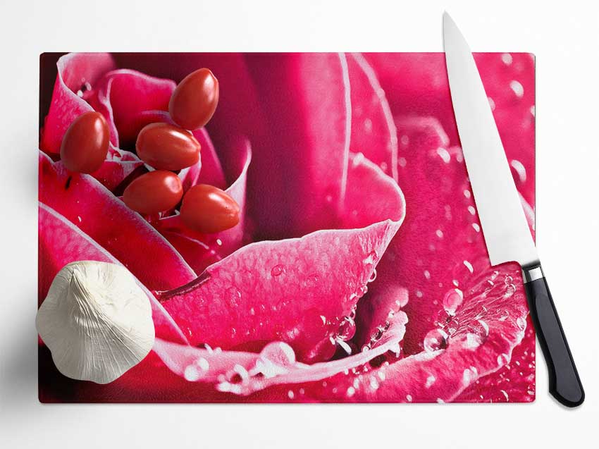 Rose Petals In Bloom Glass Chopping Board