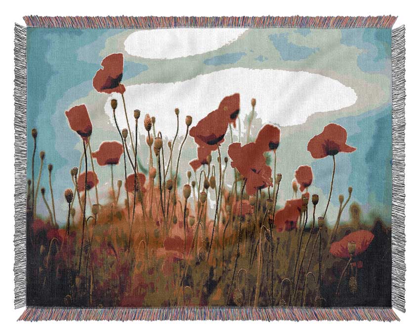 Beautiful Poppy Field Skies Woven Blanket