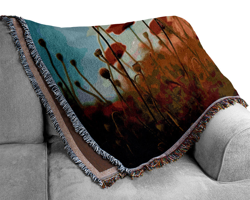 Beautiful Poppy Field Skies Woven Blanket