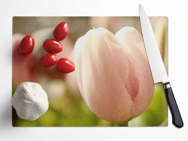 Baby Pink Tulip Glass Chopping Board