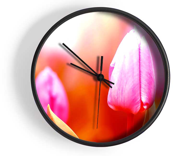 Pink Tulip On Red Clock - Wallart-Direct UK