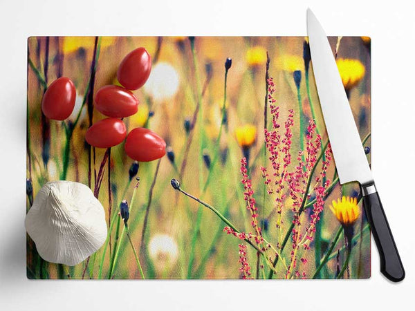 Flowers And Weeds Glass Chopping Board