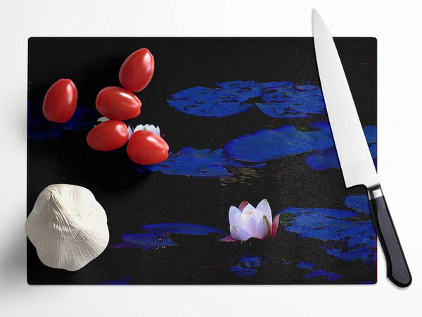 Pink Water Lily On Blue Glass Chopping Board