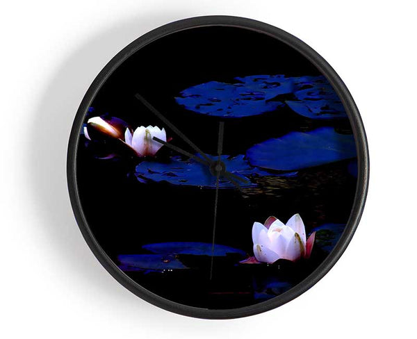 Pink Water Lily On Blue Clock - Wallart-Direct UK