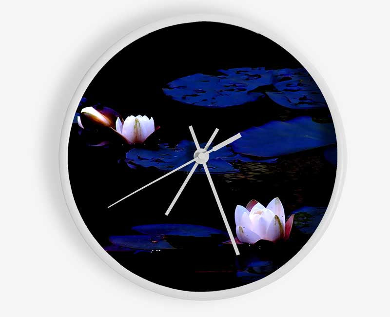 Pink Water Lily On Blue Clock - Wallart-Direct UK