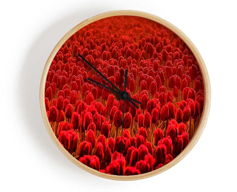 Field Of Scarlet Tulips Clock - Wallart-Direct UK