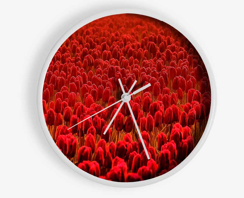 Field Of Scarlet Tulips Clock - Wallart-Direct UK