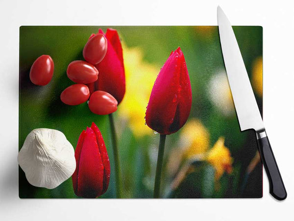 Three Red Tulips Glass Chopping Board