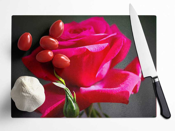 Red Pink Rose Glass Chopping Board