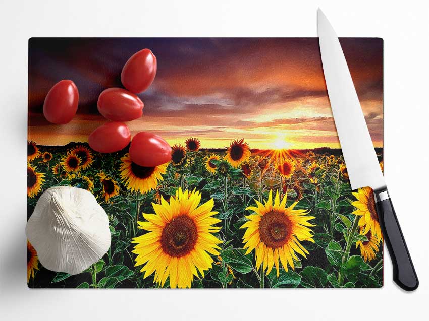 Magic Landscape Sunflower Field Glass Chopping Board