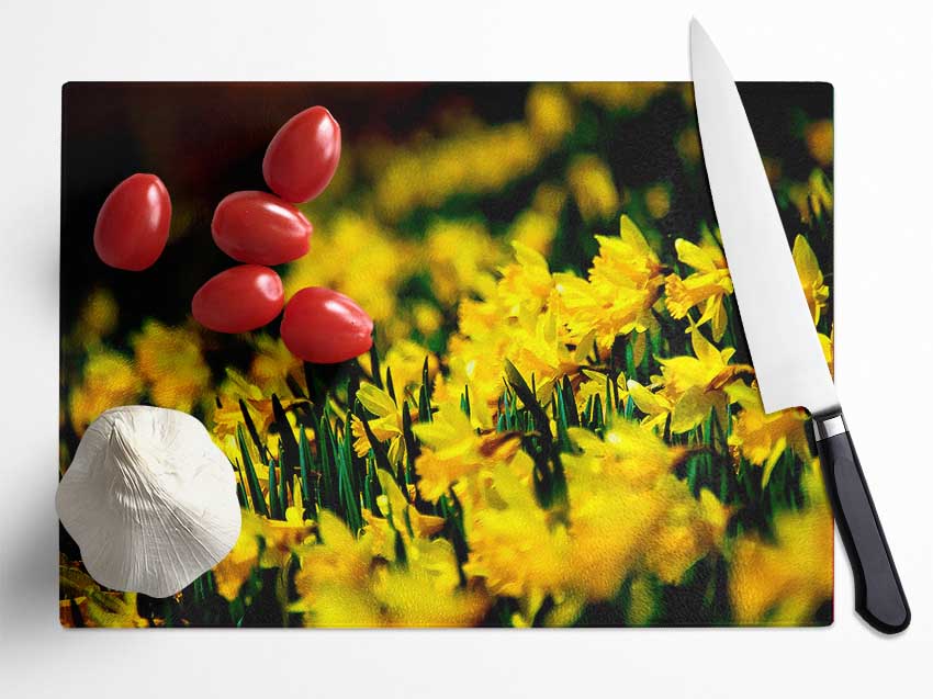 Yellow Daffodil Field Glass Chopping Board