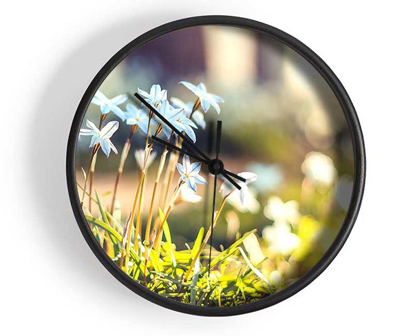 Soft Blue Garden Flowers Clock - Wallart-Direct UK