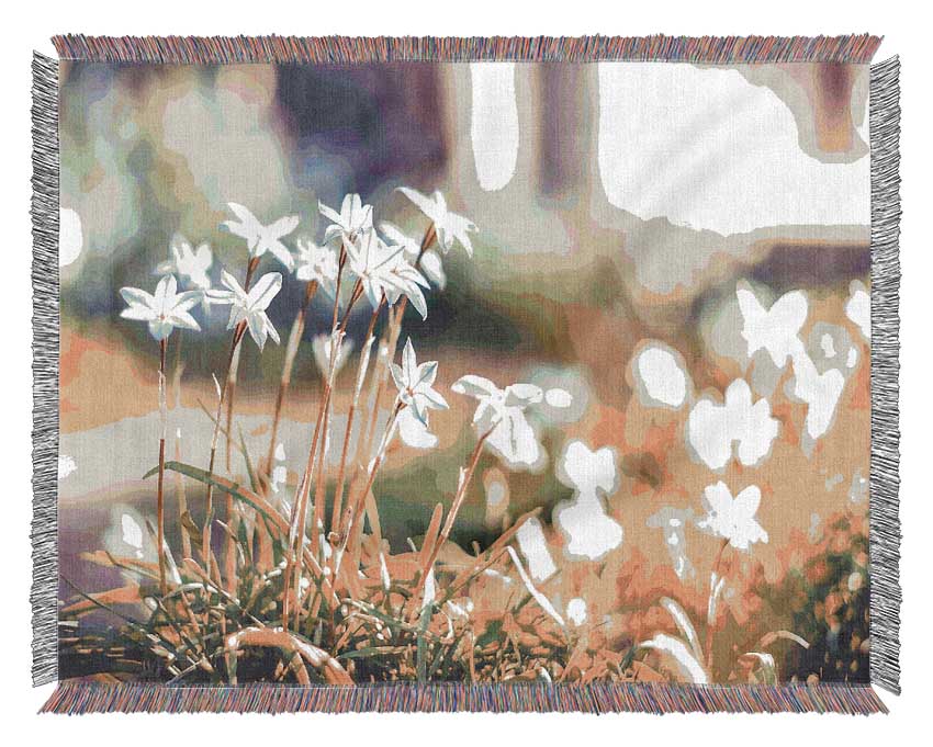 Soft Blue Garden Flowers Woven Blanket